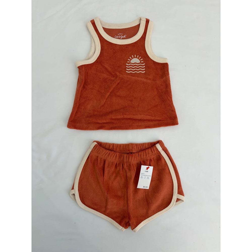 Cat & Jack Baby 3-6M Orange Terry Cloth Sun Tank Top and Shorts Set NEW